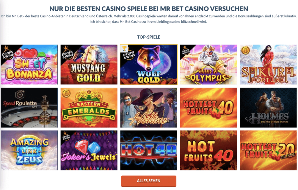 Slots auf der Hauptseite. Wählen Sie beste Spiele im Portfolio! Die Sammlung ist erstaunlich, man findet hier unbedingt das beste Spiel für sich. Video-Slots sind das beliebteste, was die Kunden wählen, aber die Brettspiele sind auch beliebt.